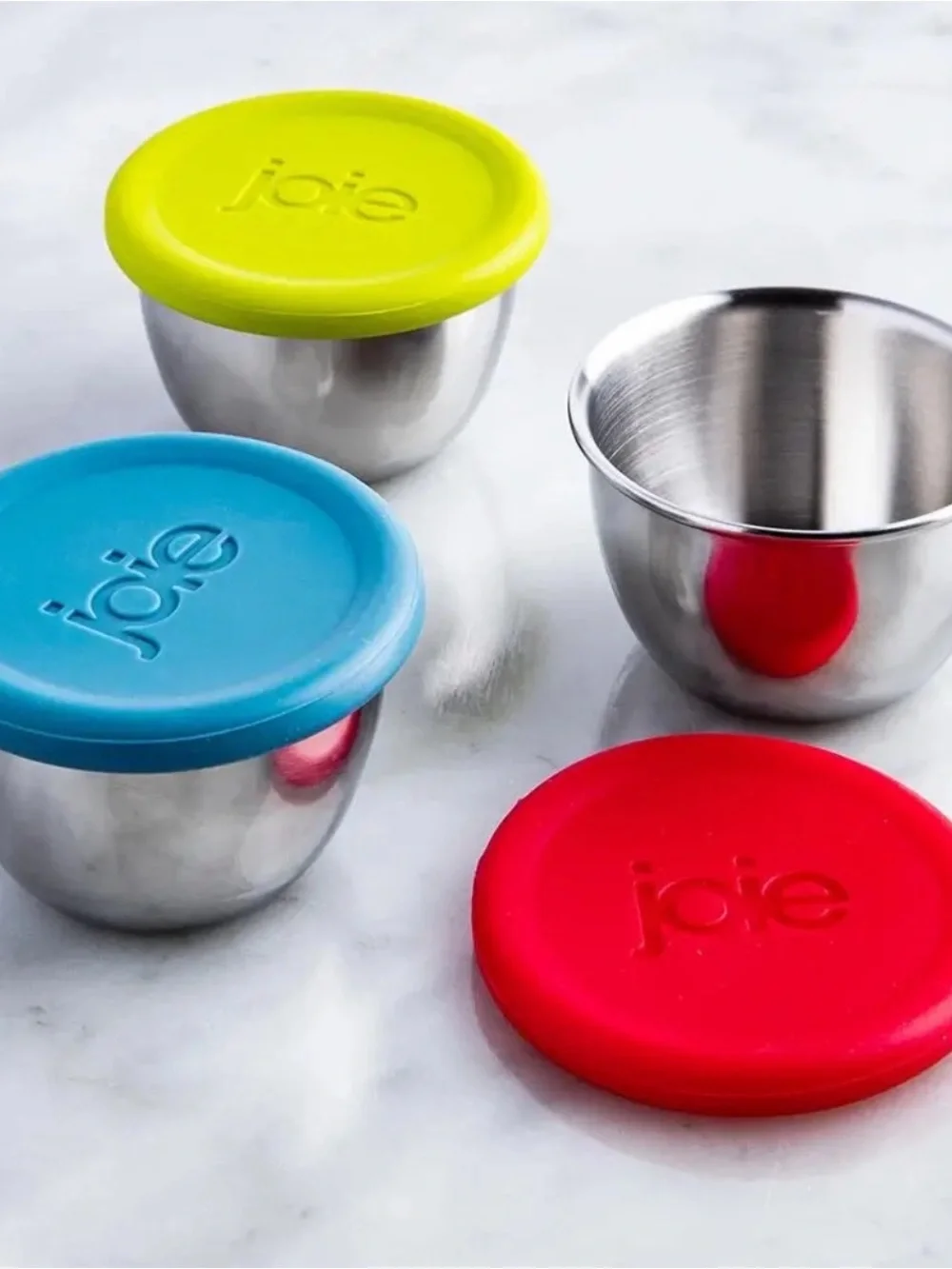 Joie Stainless Steel Condiment Set with Red and Green Silicone Lids